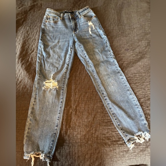 Judy Blue‎ Tummy Control High-Rise Distressed Skinny Jeans Slim Denim Pants - Picture 2 of 5